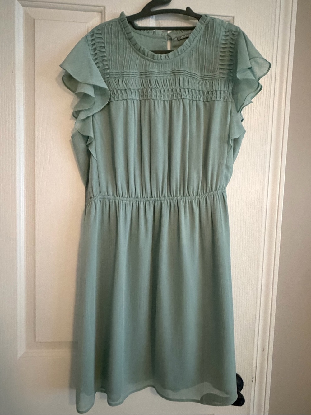 Daniel Rainn Sage Green Ruffle Sleeve Mini Dress